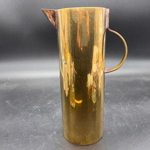 Brass Pitcher Tall Sleek Hand Wrought Vintage image 1