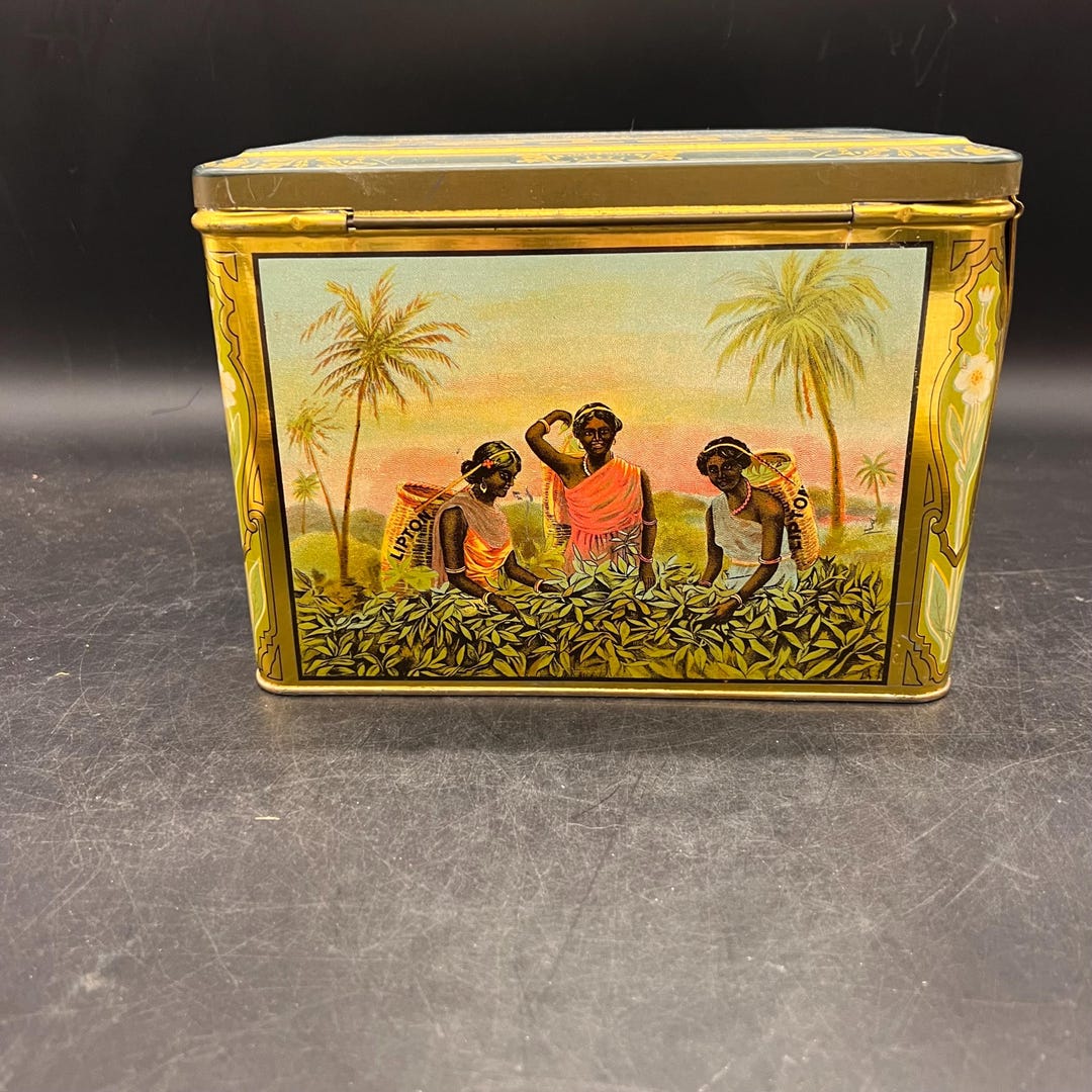 Vintage Lipton Tea Tin Ceylon 3lb Hinged Lid Full Color Copyright
