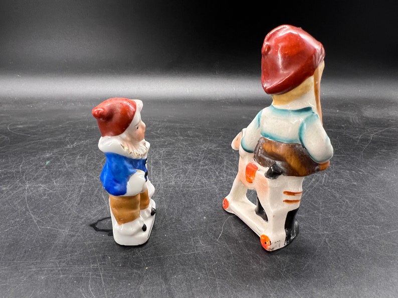 Occupied Japan Small Figurines Boy with Rocking Horse and Clown Vase image 3