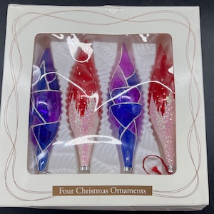 Vintage Dayton Hudson Blown Glass Teardrop Christmas Tree Ornaments Made in Mexico Set of 4 in Box FREE SHIPPING