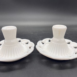 Fostoria Milk Glass Candlestick Holders Candle Holders Collectible Hearts Vintage Valentines Stars Set of 2 image 4