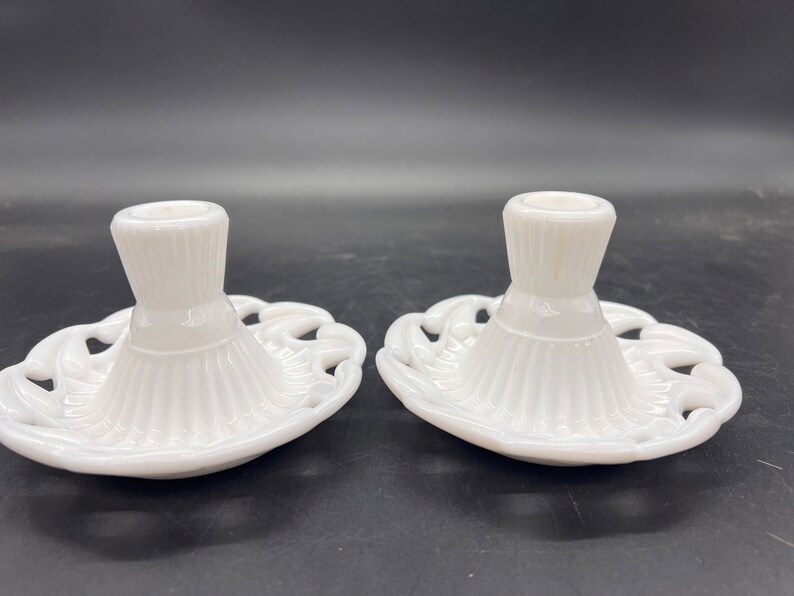 Fostoria Milk Glass Candlestick Holders Candle Holders Collectible Hearts Vintage Valentines Stars Set of 2 image 4