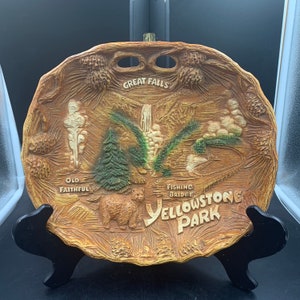 Yellowstone H H Tammen Souvenir Bowl Old Faithful Bear Great Falls Pressed Wood FREE Shipping