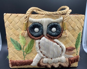 Owl Tote Bag Purse Market Bag Shopping  Summery Woven