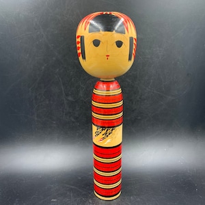 Kokeshi Doll 12” Tall Traditional Red Black White Paint Signed Vintage Japan FREE SHIPPING
