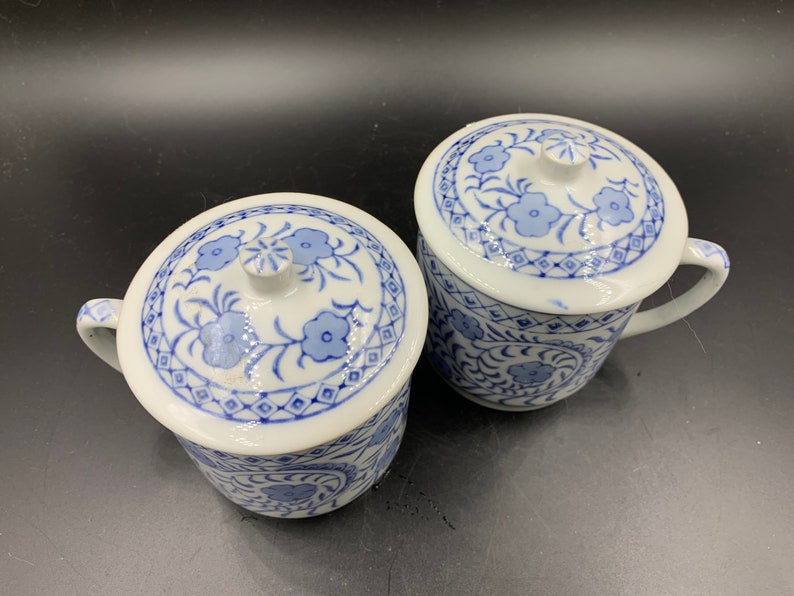 Williams Sonoma Chinoiserie Lidded Tea Cups Coffee Mugs Grand Cuisine IDC Vintage image 2