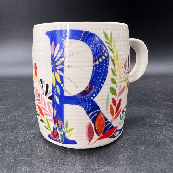 Anthropologie Floral Monogram Mug Starla Halfmann Letter R Petal Design FREE SHIPPING