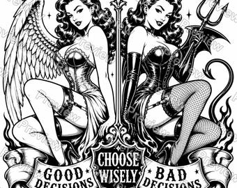 Ángel Diablo Pin-up SVG