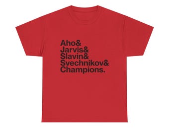 Carolina Hurricanes 2026 Stanley Cup Champions - Sebastian Aho Seth Jarvis Andrei Svechnikov Jaccob Slavin Red T-shirt