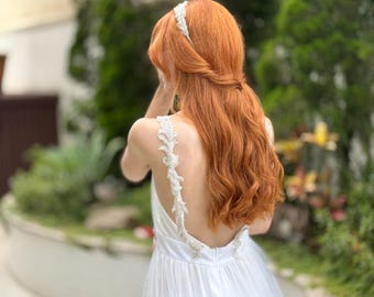 Silver lace beaded wedding dress straps/ silver beading trim