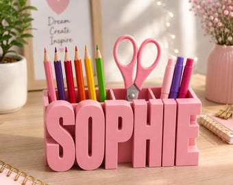 Personalized Name Pencil Holder, 3D Printed Desk Organizer, Custom Pen Pot, Kids Desk Storage, Teacher Gift, Back to School Gift