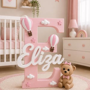 Personalised Baby Name Letter, 3D Nursery Initial with Name, Hot Air Balloon Baby Room Decor