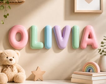 Decorazioni per la cameretta in colori pastello | Lettere personalizzate con il nome | Cartello per la cameretta di una bambina | Lettere murali 3D | Decorazioni personalizzate per la cameretta