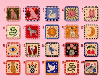 Mix & Match Coasters, Colourful Maximalist Coaster Set, Choose Your Own Coasters, Folk Art Home Decor, Housewarming Gift