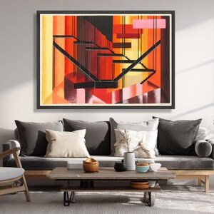 Alexandra Exter Geometric Staircase Abstract Canvas, Modernist Constructivism Wall Art, Bold Red Orange Home Decoration