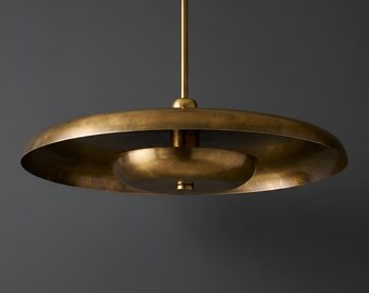 1950er Jahre Mid Century Modern Messing Pendelleuchte Vintage Style Deckenleuchte Antike hängende Kronleuchter Minimalist runde Disc Leuchte