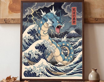 Gyarados fan art poster – pokemon inspired wall art print decor (digital download)