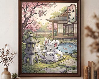 Cinccino fan art poster – pokemon inspired wall art print decor (digital download)
