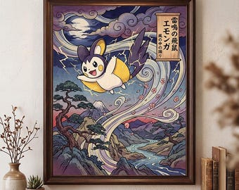 Emolga fan art poster – pokemon inspired wall art print decor (digital download)