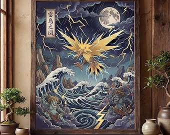 Zapdos fan art poster – pokemon inspired wall art print decor (digital download)