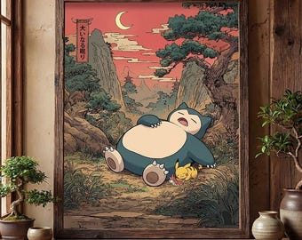 Snorlax fan art poster – pokemon inspired wall art print decor (digital download)