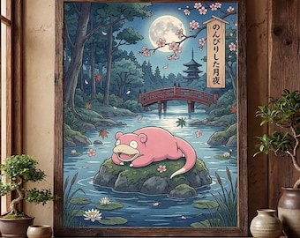 Poster di Slowpoke – stampa artistica da parete ispirata ai Pokémon (download digitale)