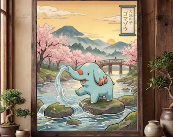 Phanpy-poster – op Pokémon geïnspireerd muurkunstprintdecor (digitale download)