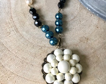 Upcycled brooch Necklace, vintage necklace, statement necklace,  steampunk necklace, brooch necklace, upcycled necklace, pearl brooch
