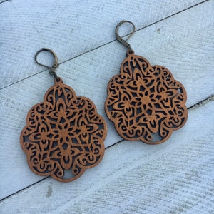 Wood Earrings, dangle earrings, boho earrings, wood dangle earrings, bohemian earrings, gift for her, wood jewelry, gift for girl