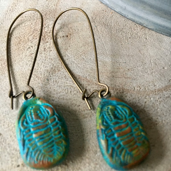 Scorpion Earrings, bronze earrings, dangle earrings, bohemian jewelry, patina earrings, hand painted earrings, turquoise patina earrings