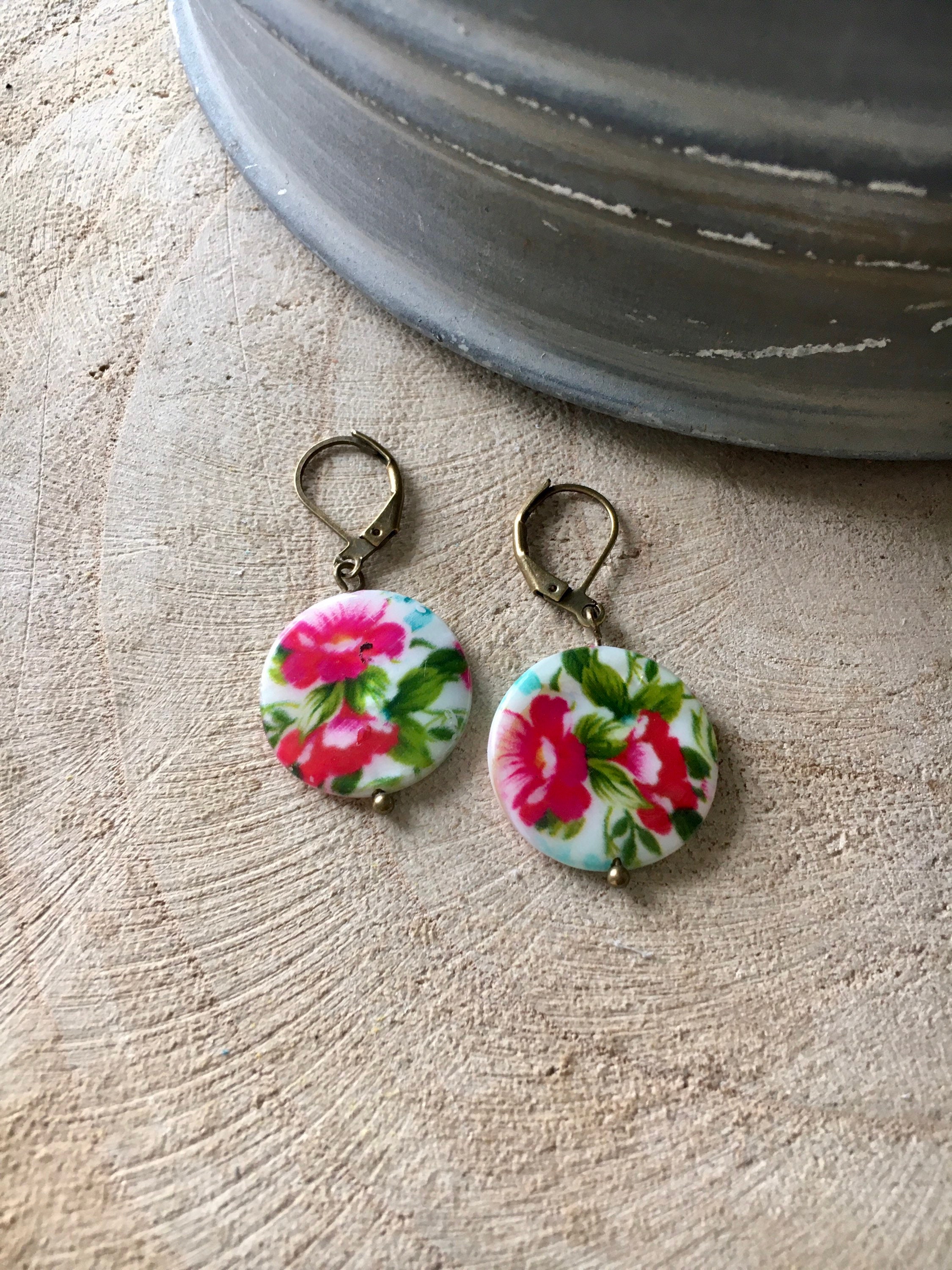 Floral Earrings dangle earrings flower earrings one of a Etsy 日本