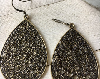 Filigree Earrings, bronze earrings, bohemian jewelry, dangle earrings