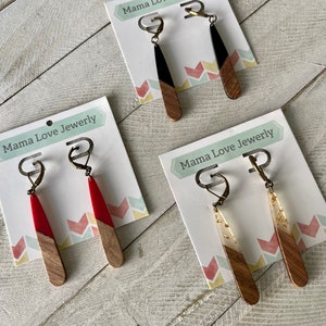Wood Resin Earrings, statement earrings, bohemian jewelry, teardrop earrings, geometric jewelry, resin wood jewelry
