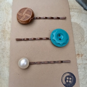 Button Bobby Pins, button barrettes, button hair pins, button clips, bobby pins, repurposed buttons, hair accessories, gift for her, buttons