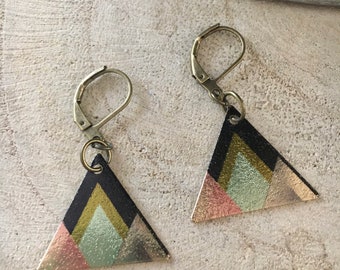 Mountain dangle earrings, triangle earrings, geometric earrings, bronze earrings, bohemian
