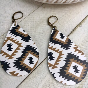 Aztec Leather Earrings, statement earrings, boho earrings, birthday gift, Aztec pattern earrings,  tribal earrings, gift for her, mom gift