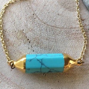 Bar Necklace, statement necklace, turquoise bar necklace, turquoise stone necklace, brass necklace, minimalist necklace, gift for her, boho