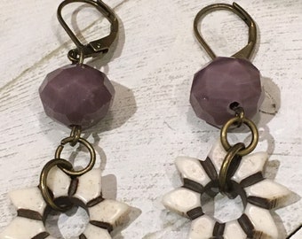 Lavender glass earrings, flower earrings, dangle earrings, bead earrings, statement earrings, one of a kind, gift for her