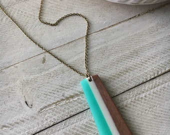 Turquoise resin necklace, resin necklace, resin wood jewelry, minimalist necklace, geometric necklace, gift for her, wood resin necklace