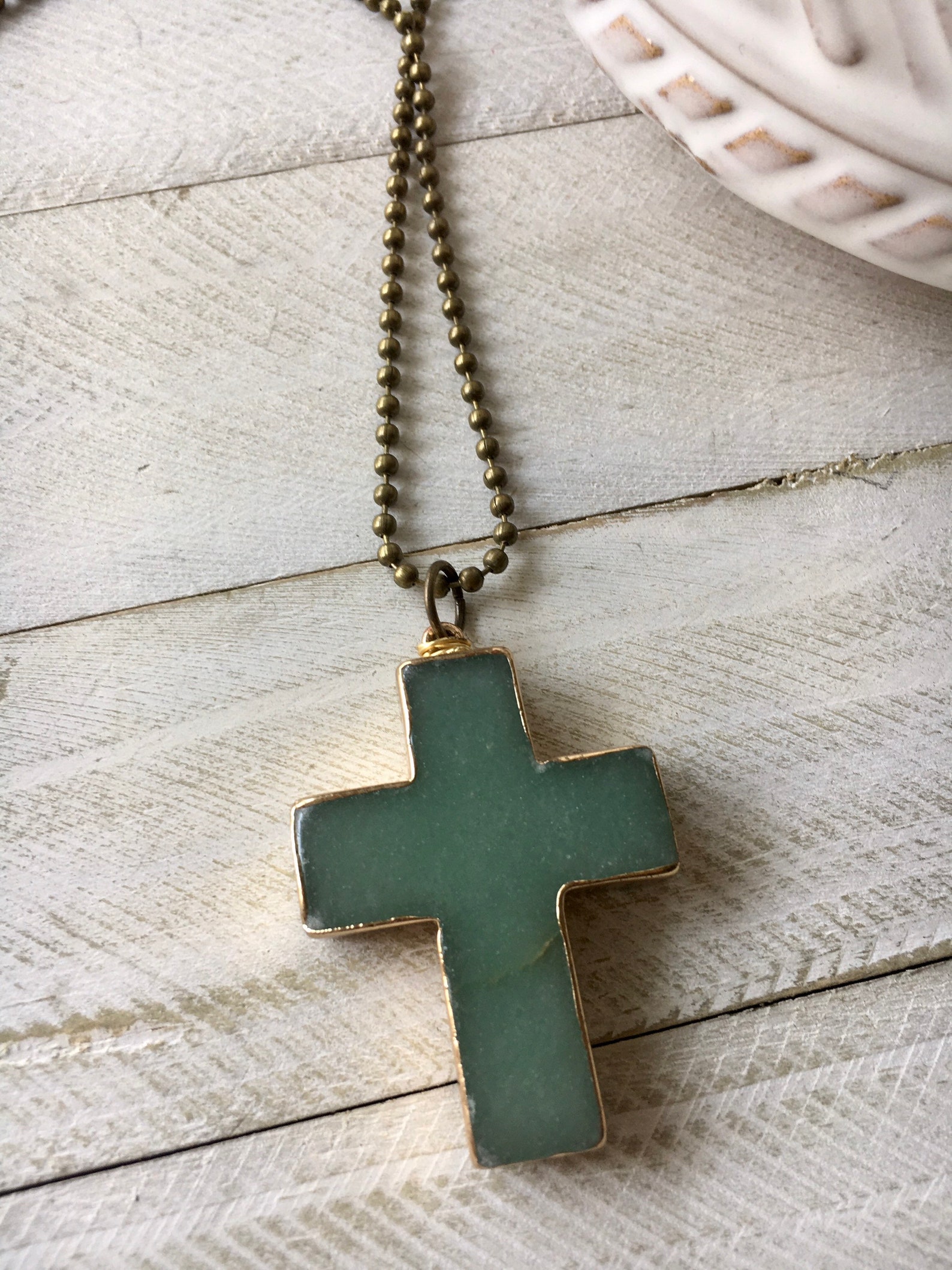 Cross necklace religious necklace green stone necklace | Etsy