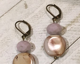 Lavender glass earrings, dangle earrings, bead earrings, statement earrings, one of a kind, gift for her