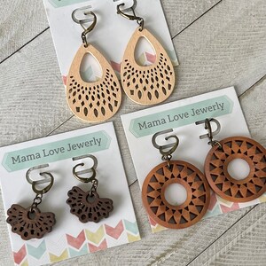 Wood Earrings, mandala earrings, boho earrings, laser cut wood earrings, wood earrings for women, boho accessories, lightweight earrings