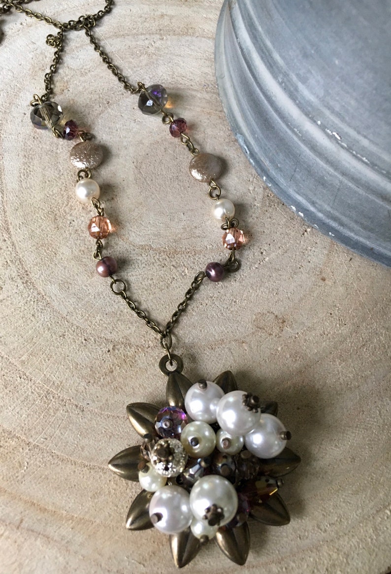 one of a kind steampunk Vintage Pendant Necklace pearl pendant