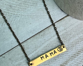 Mama Necklace, hand stamped necklace, stamped bar necklace, stamped necklace, Mom gift, mama jewelry, gift for her,