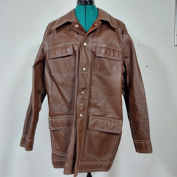 Vintage 70s Reversible Leather Suede Safari Jacket Br… - Gem