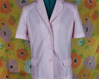 Vintage Jo Hardin Originals Pink Short Sleeve Jacket Shoulder Pads Size 10 70s