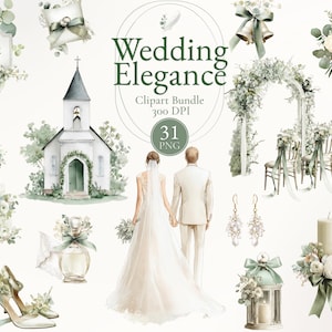 Greenery Wedding Clipart Bundle, Botanical Wedding PNG, Olive Branch Clipart, Bridal Invitation, Watercolor Floral, Commercial Use