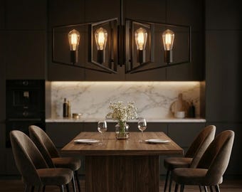 Black Gold Geometric Chandelier, Modern Industrial Pendant Light (4-Light or 8-Light)
