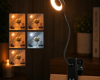 Clip On Reading Light, Rechargeable LED Lamp, Dimmable Book Light for Bed, Adjustable Gooseneck Desk Lamp
