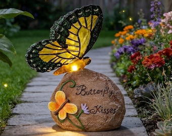 Resin Stone Solar Light, Glowing Butterfly Wings, Waterproof Outdoor Garden Decor